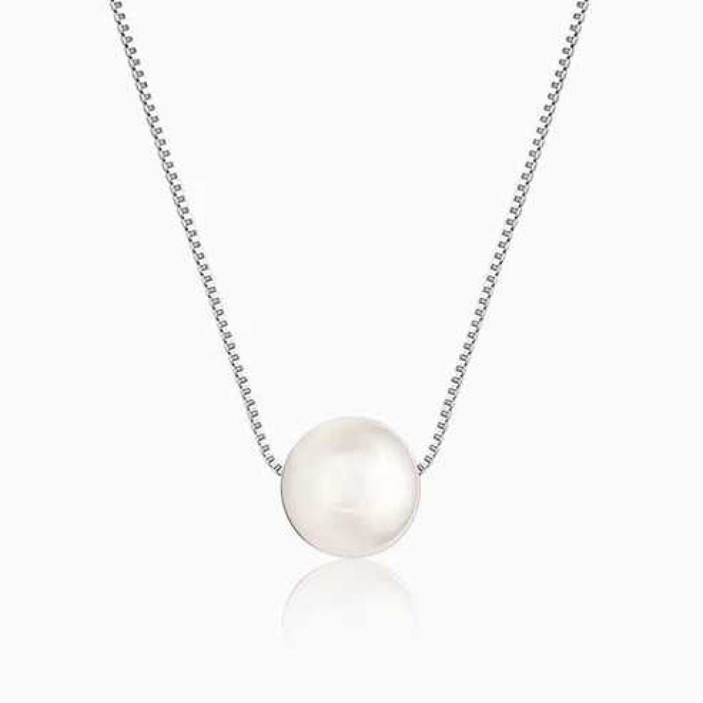 Radha rani Silver White Pearl Moon Necklace