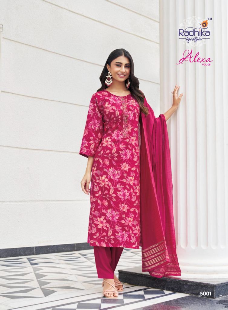 Radhika Alexa Vol 5 Print Kurti Pant And Dupatta