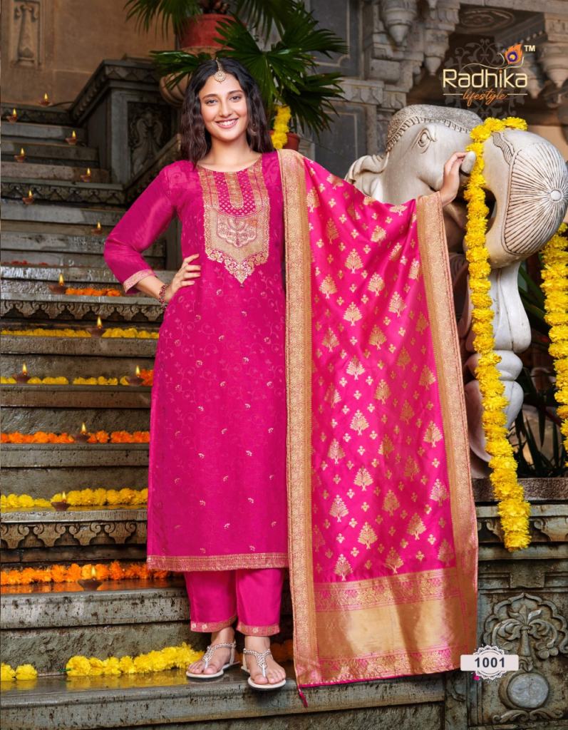 Radhika Banarasi  vol 1 Festive Wear Ready Made Kurtis Pant With Dupatta Collection