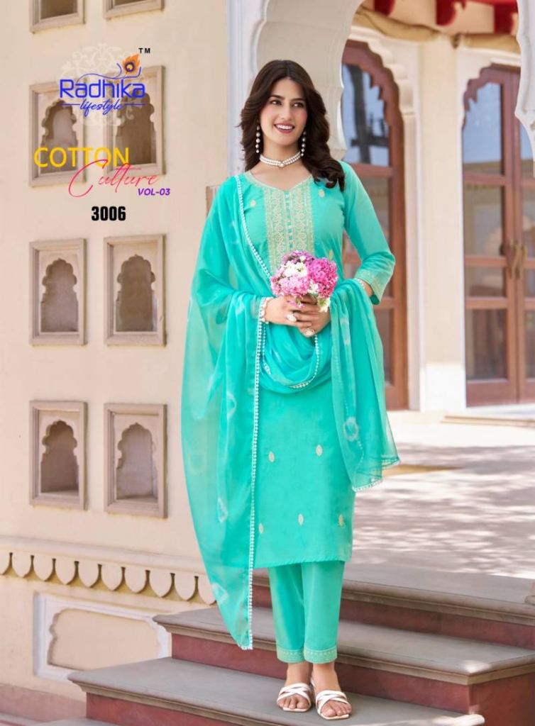 Radhika Cotton Culture Vol 3 Kurti Pant With Dupatta
