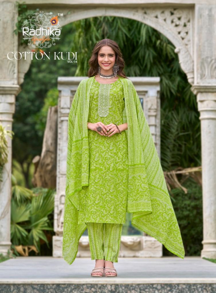 Radhika Cotton Kudi Vol 14 Kurti Pant With Dupatta