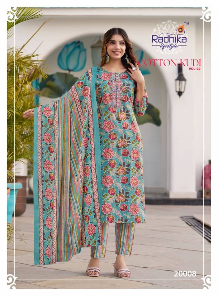 Radhika Cotton Kudi Vol 20 Kurti Pant With Dupatta