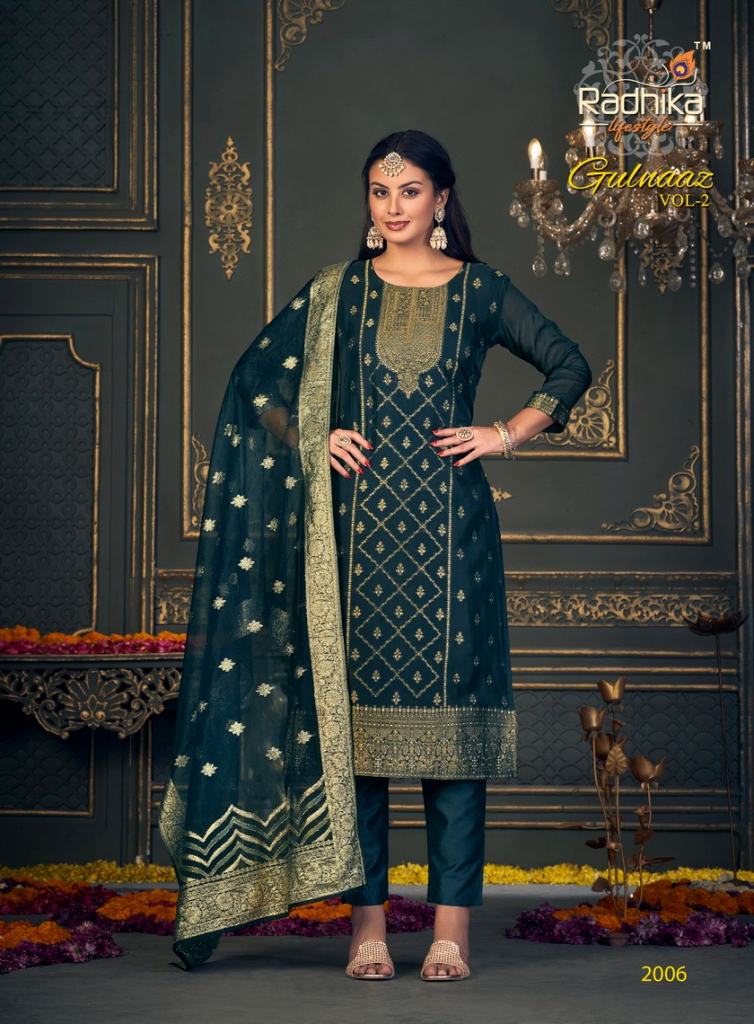 Radhika Gulnaaz Vol 2 Exclusive Wear Organza Silk Kurti Pant With Dupatta