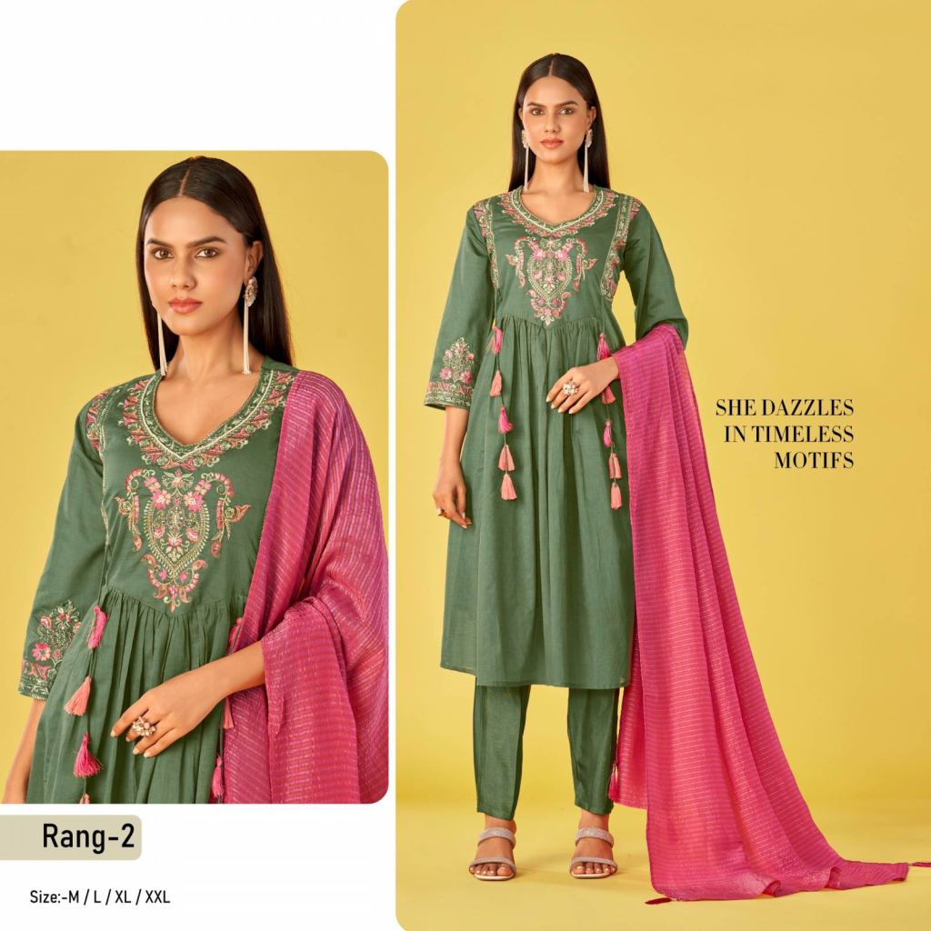 Rang Vol 2 Embroidery Work Kurti Pant And Dupatta