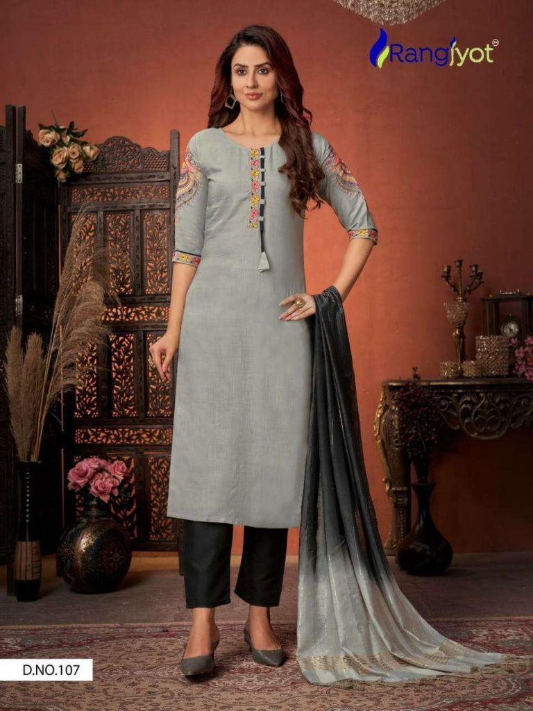 Rangjyot Rang Maya Vol 1 Rayon With Embroidery Work Kurtis With Pant Dupatta Catalog