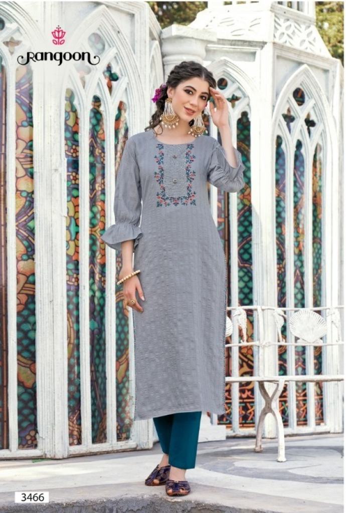 Rangoon Alfaz Catalog Designer Wear Chinon work Kurtis 