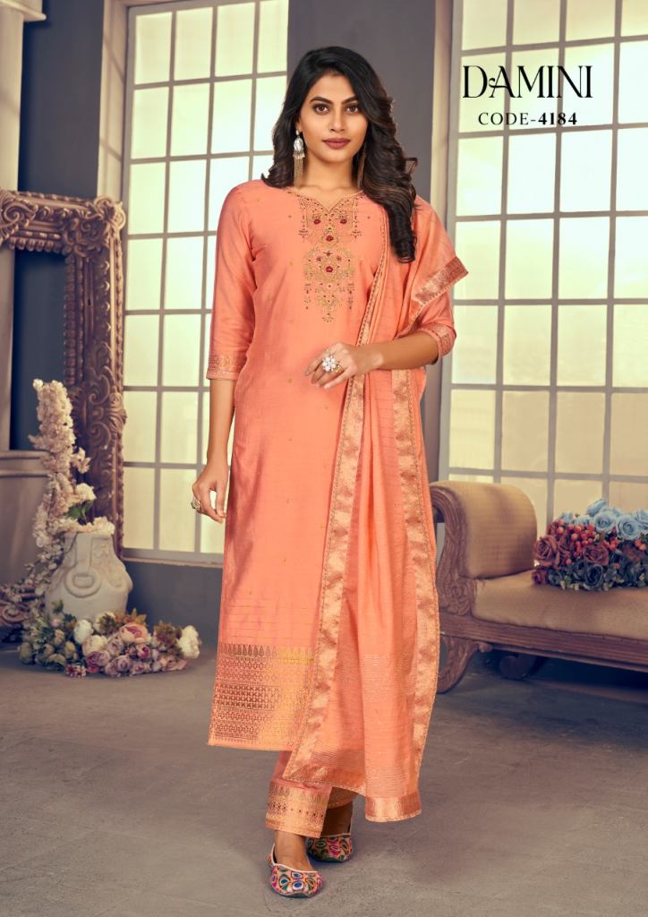 Rangoon Damini  Jacquard Kurtis With Bottom Dupatta Collection