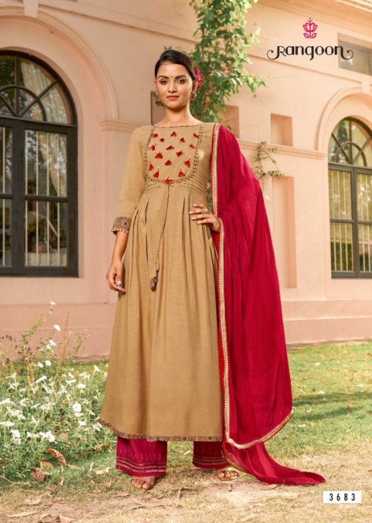 Rangoon Dastak Rayon Embroidery Exclusive Wear Kurti Bottom With Dupatta