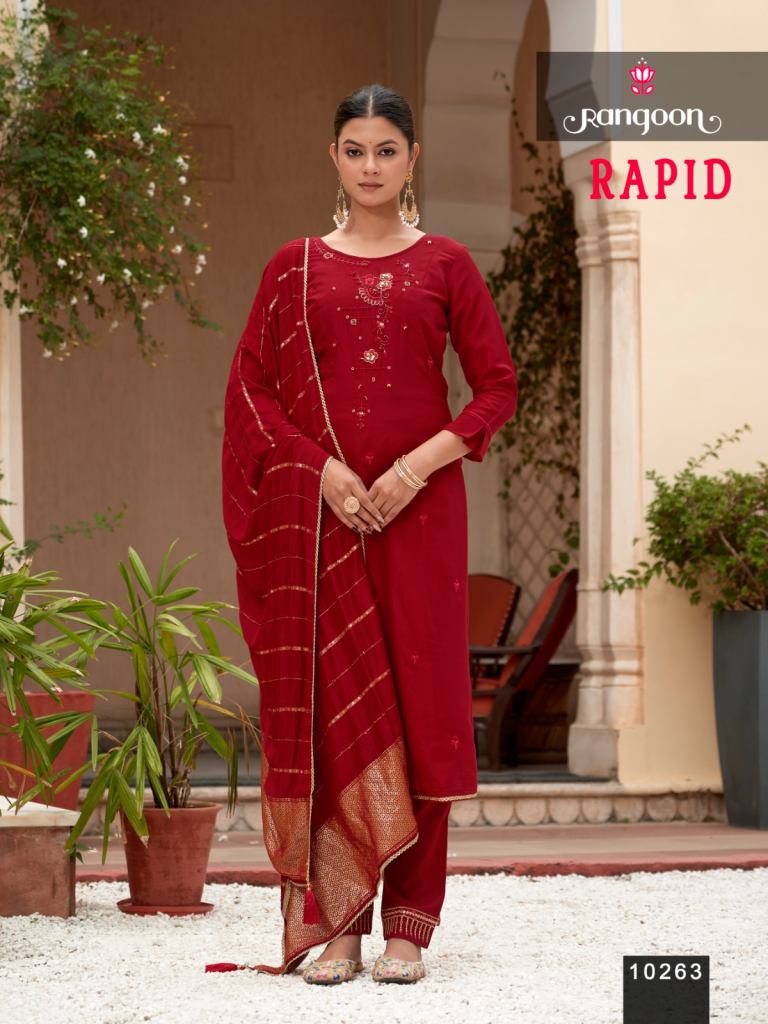Rangoon Rapid Fancy Kurti With Bottom Dupatta