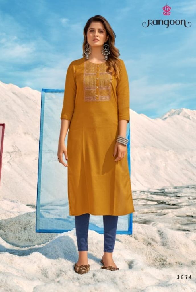 Rangoon Sunshine Fancy Fabric with Sequence Straight Cut Kurti 