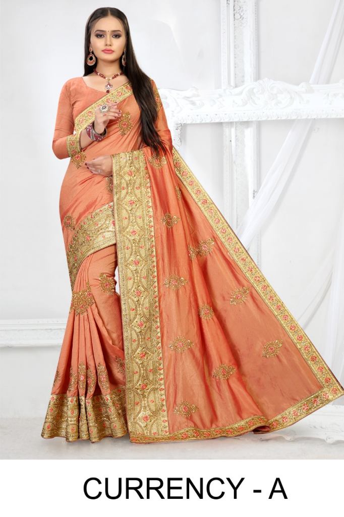 Ranjna  currency embroidery  designer saree  catalog