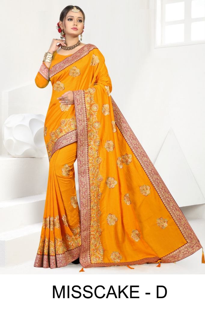 Ranjna  misscake fastive fancy border embroidery warked saree collection 