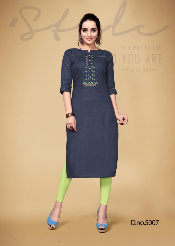 Embroidery Cotton Ladies Navy Blue Kurti Pant Set, Hand Wash, Size: Small  at Rs 550/set in Umargam