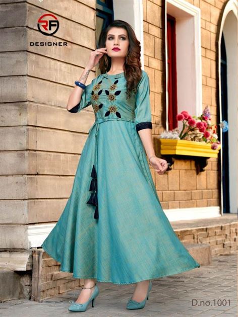 Anju Fabrics Fashion Fever Pure Viscose Maslin With Hand Work Long Gown  Style Casual Wear Kurtis