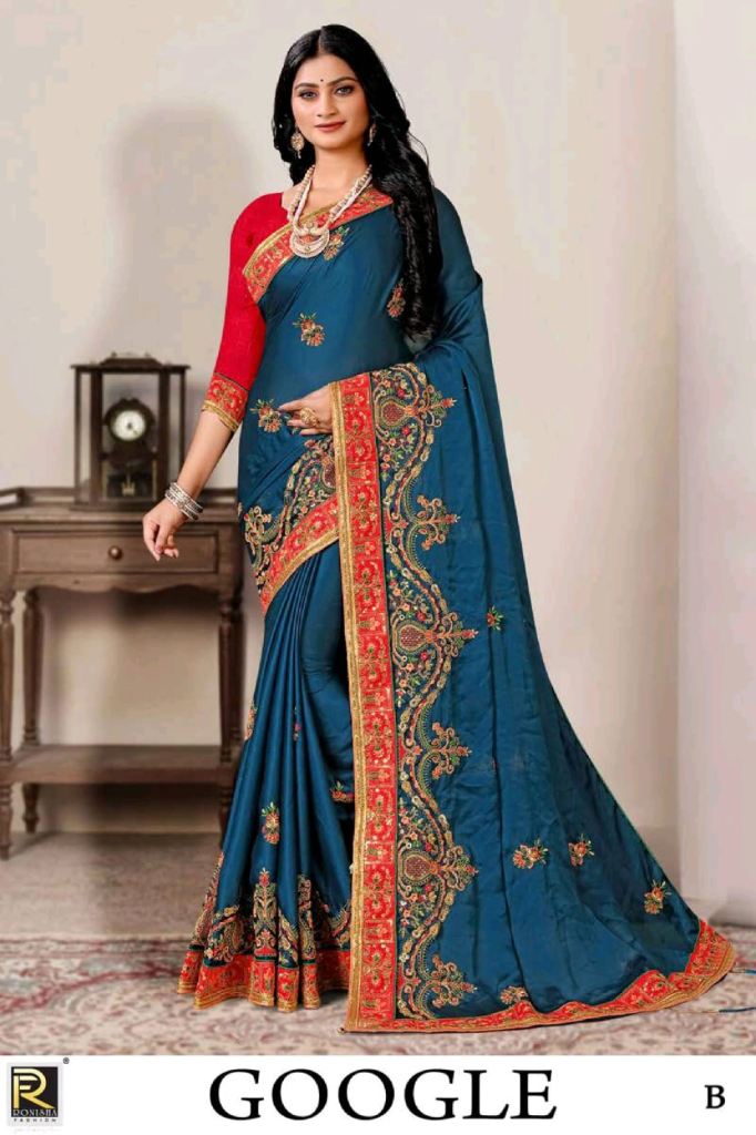 Ronisha Google  Designer Embroidery Saree Collection