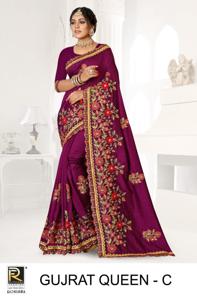 Ronisha Gujrat Queen Vichitra Silk embriodery Festive Wear Silk Saree Collection