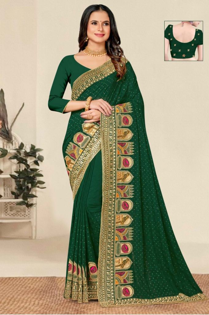 Ronisha Mandir Fancy Designer Embroidery Siroski Dimond Work Saree Collection