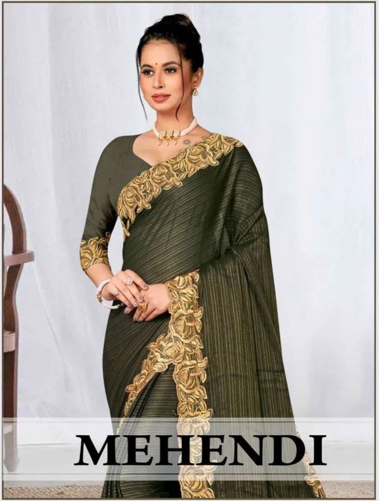 Ronisha Mehendi Fancy Fabrics Embroidery Sarees