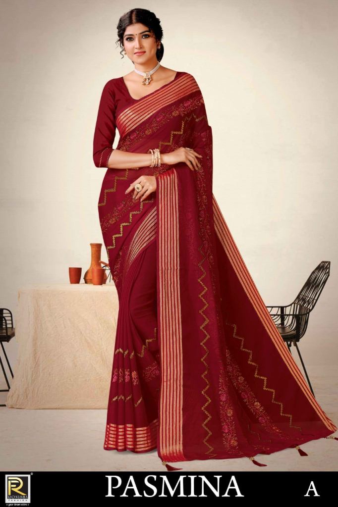 Ronisha Pasmina Fancy Wear Chiffon Saree Collection
