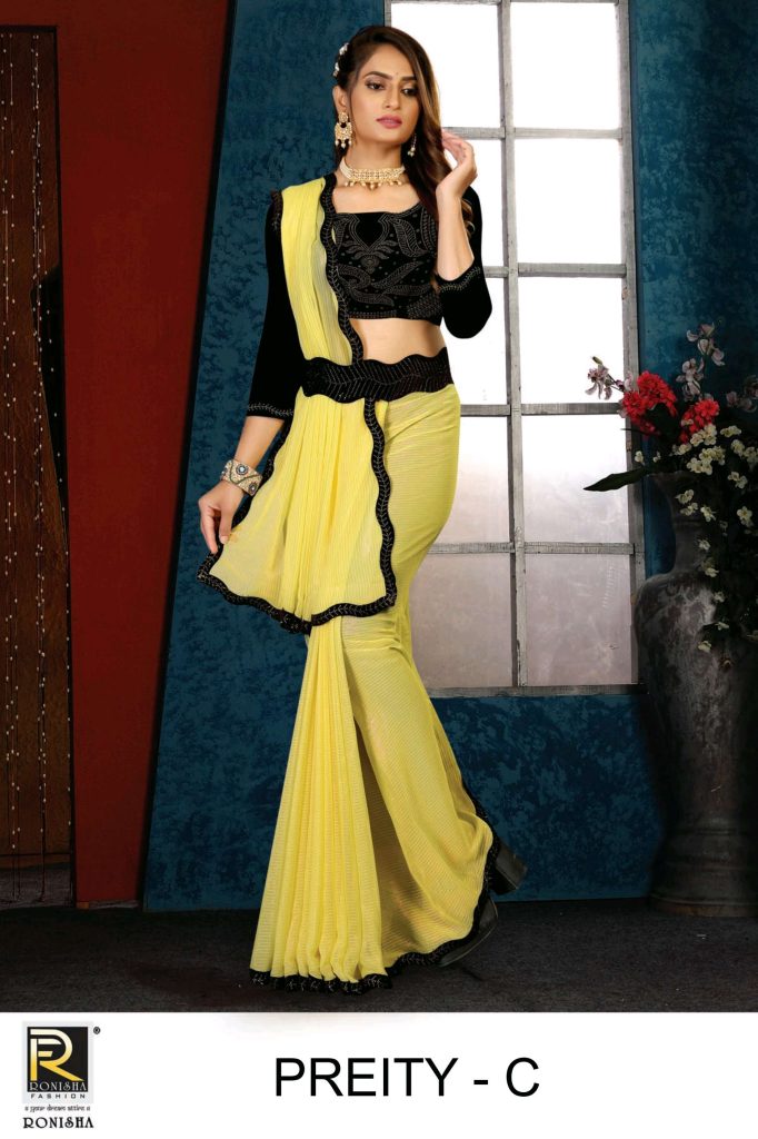 Ronisha Preity Velvet Blouse Belt Silk Wholesale Sarees collection 
