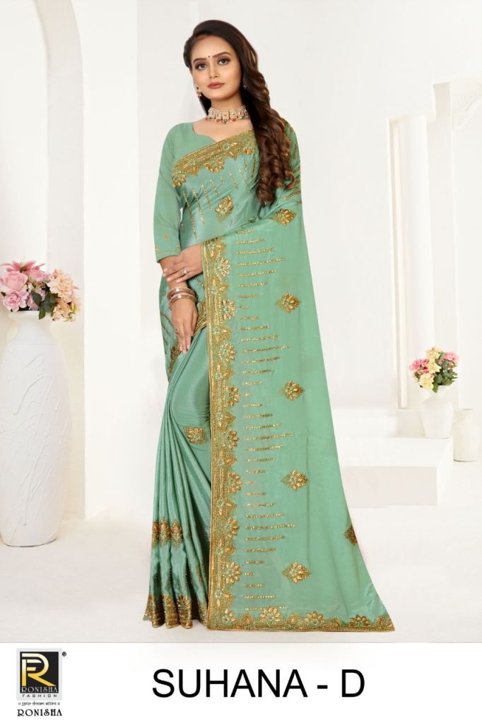 Ronisha Suhana Chinon Festive Wear Embroidery Saree