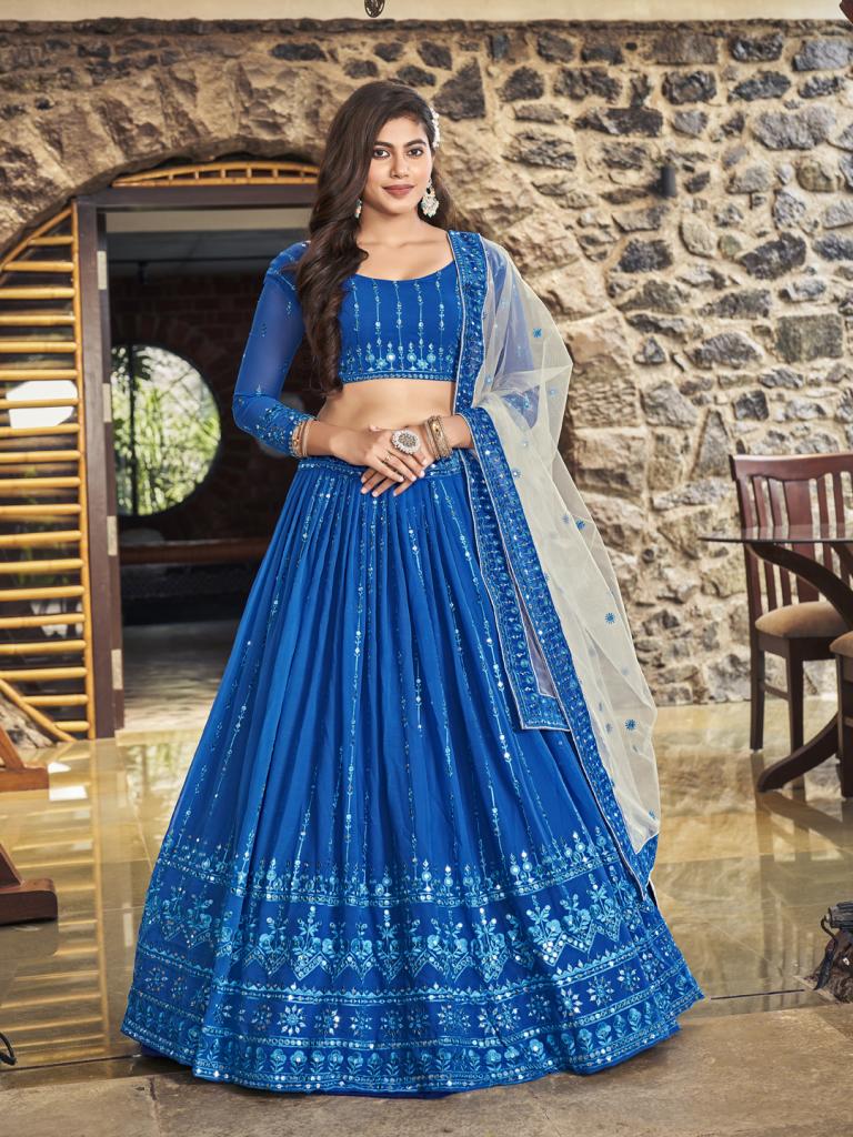 Royal Blue  Sequin Embroidered Georgette Lehenga Choli