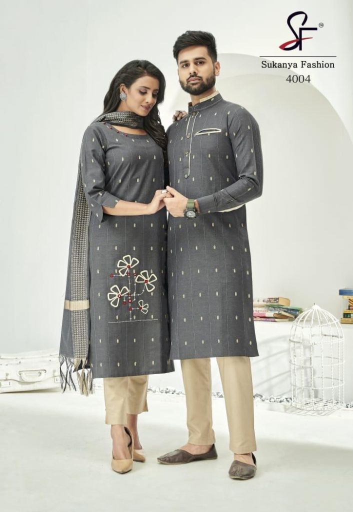 SUKANYA FASHION ROYAL COUPLE VOL 6 COMBO OF KURTA WITH PANTS FOR MEN AND  KURTI WITH PANT AND DUPATTA FOR WOMEN GIRL - textiledeal.in