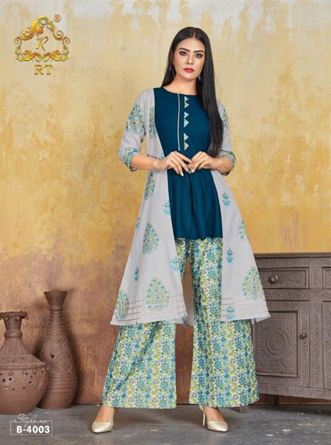 Rt by Glitter Designer Kurti With Shrug And Bottom Concept Collection