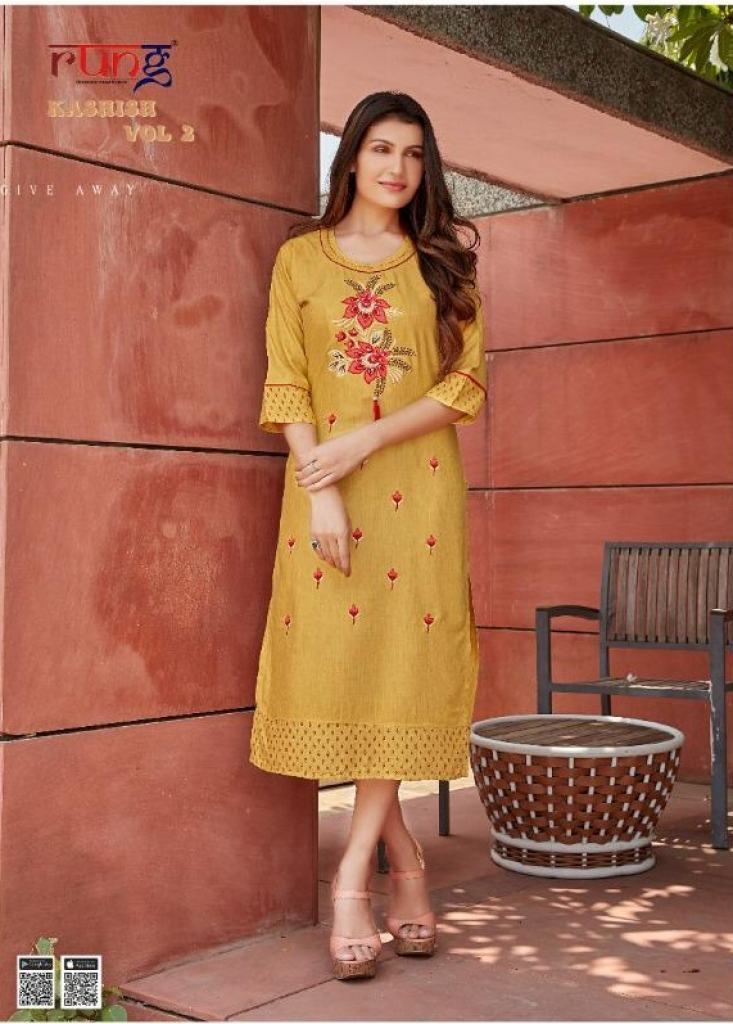 Rung Kashish vol 2 Rayon Fancy Embroidery Kurti catalog 