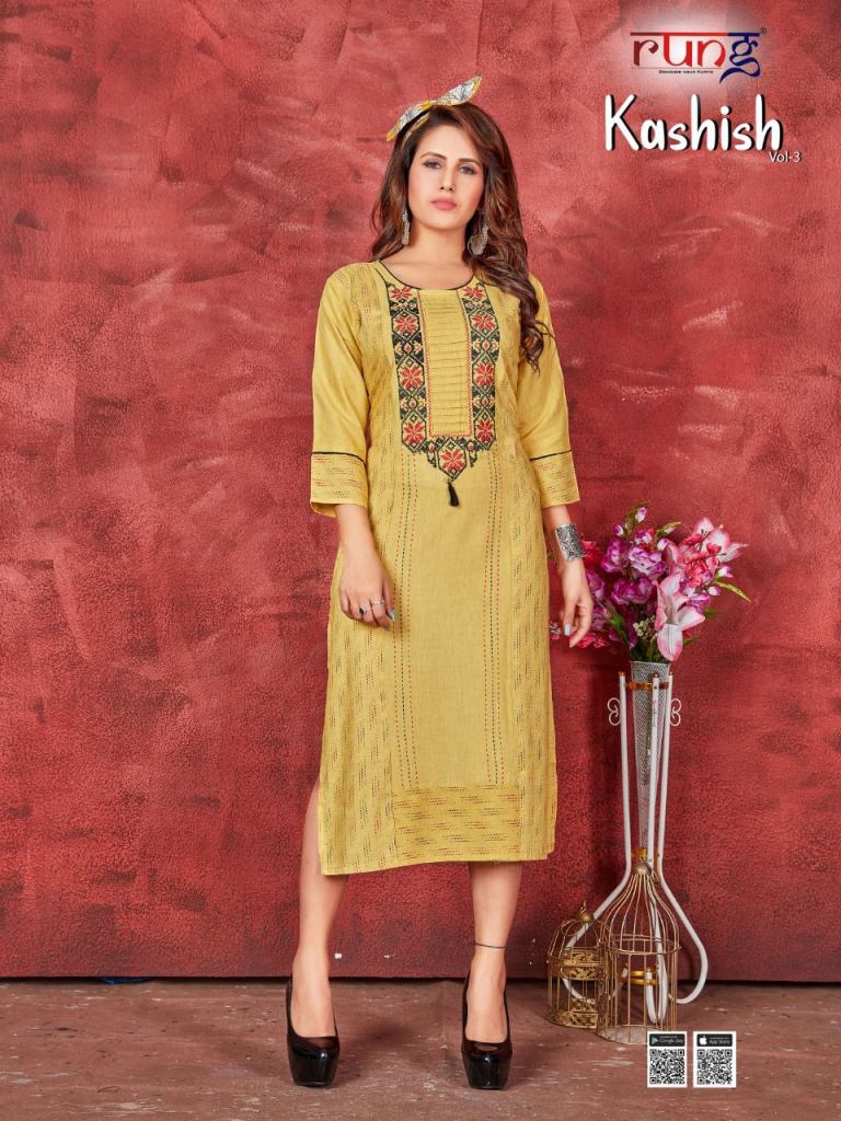 Rung Kashish vol 3 Heavy Slub Rayon Designer Kurti Catalog 