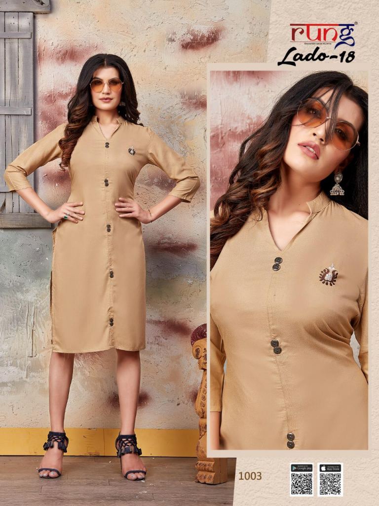 Rung Lado Vol 18 Designer Kurtis Collection this catalog fabric is rayon