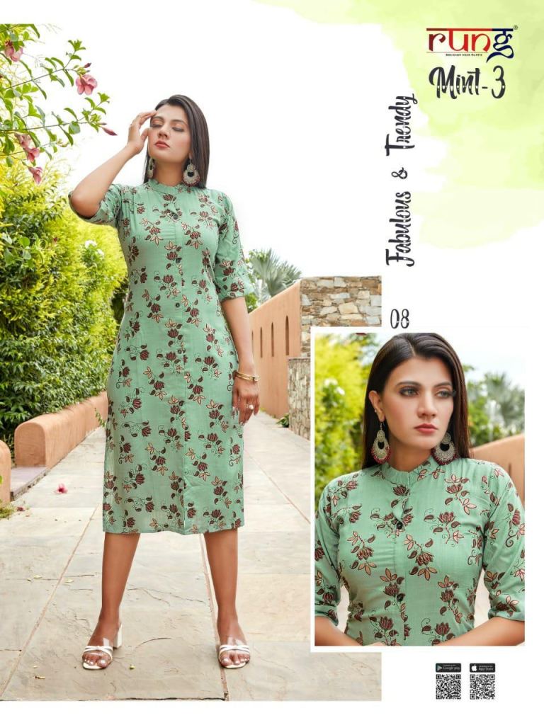  Rung Mint  vol 3 Heavy Slub Rayon Designer Kurti Catalog 