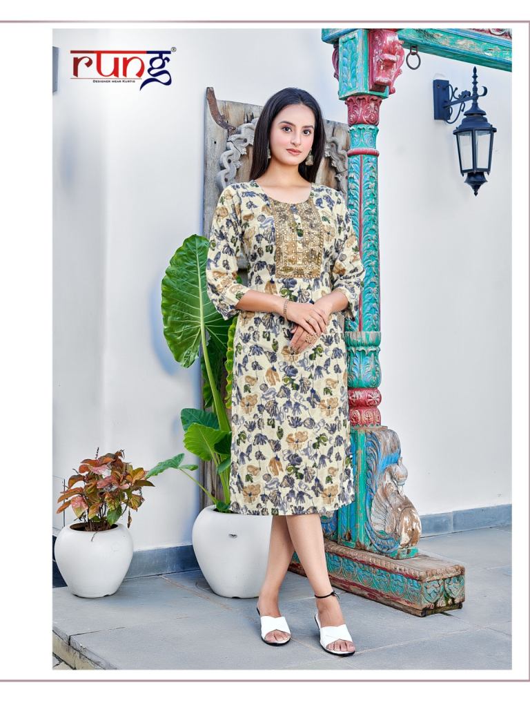 Rung Norita Casual Wear Rayon Printed Straight Cut Kurtis Collection