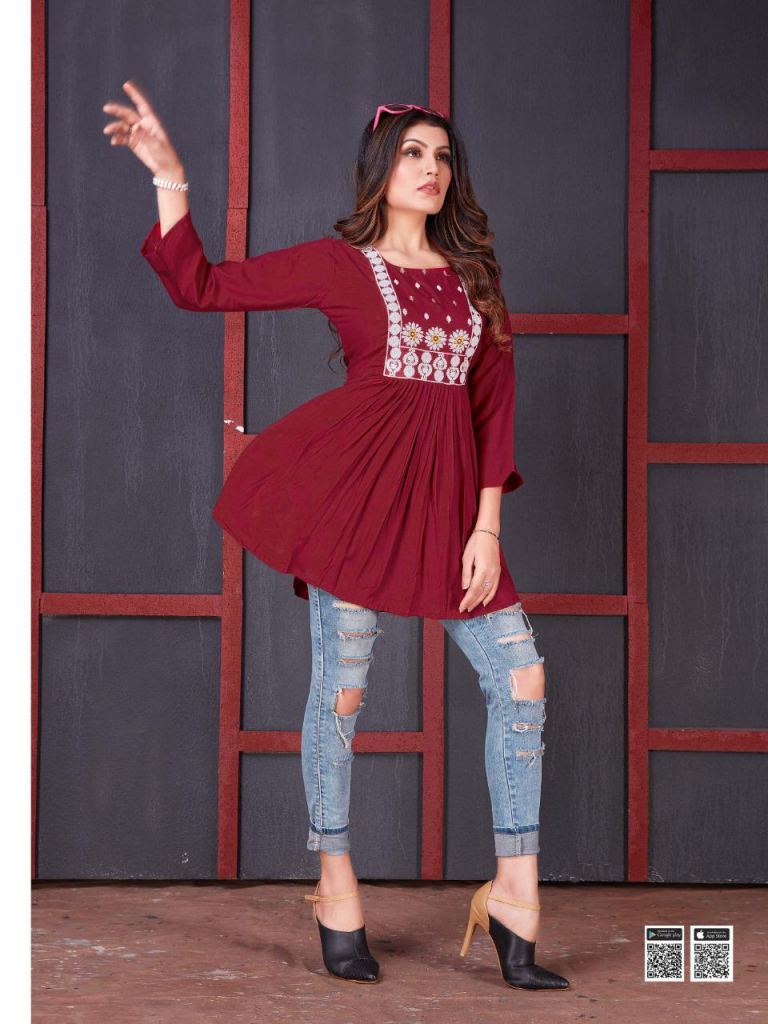 Rung Saaya Rayon Embroidery Fancy Western Top catalog 