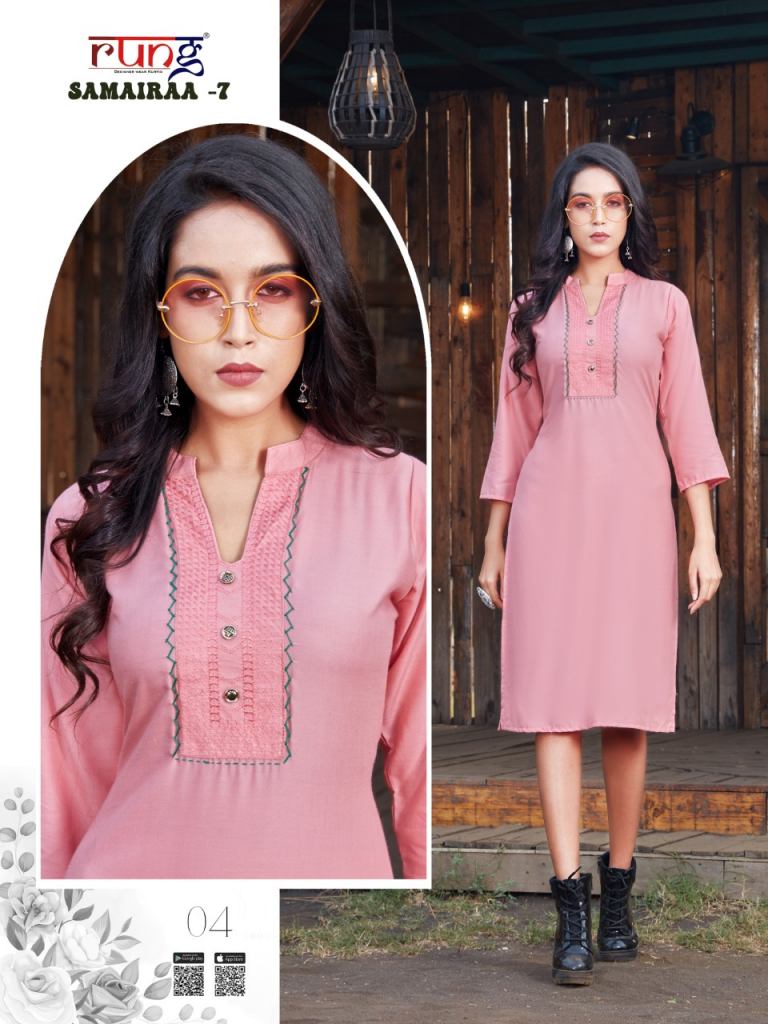 Rung Samairaa vol  7 Rayon Fancy Embroidery Kurti catalog 