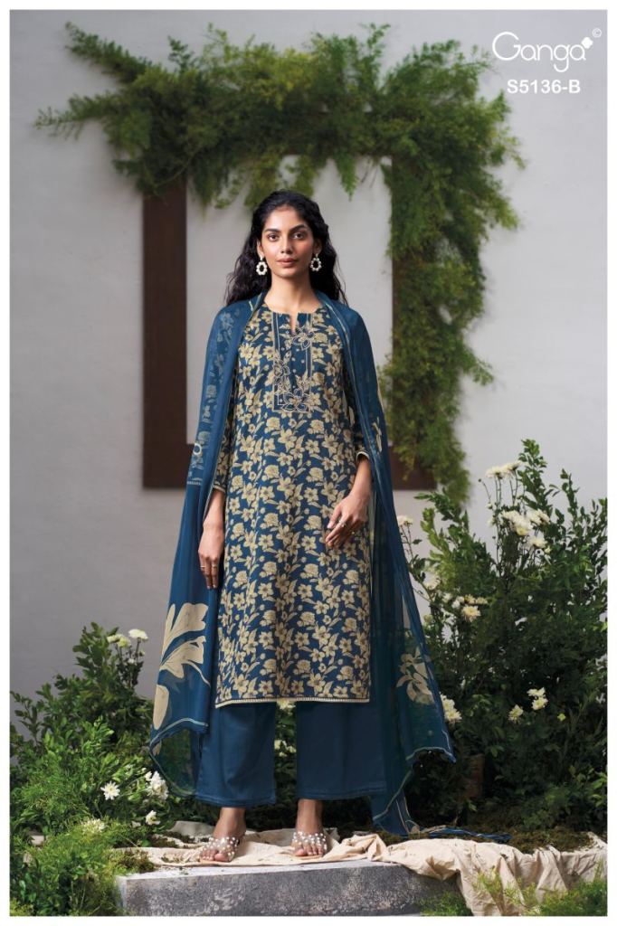   Saanvika Ganga Tilotama 5136 Cotton Satin Printed Suit