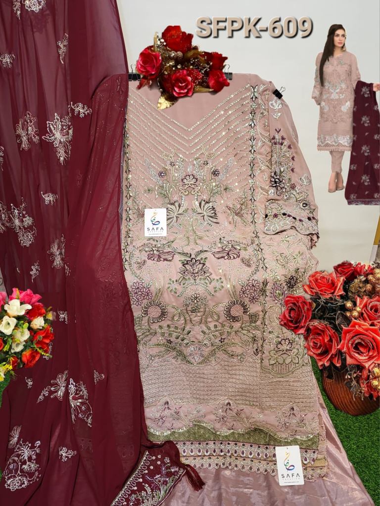 Safa SF-PK-609  Georgette Designer Embroidery  Pakistani Suits