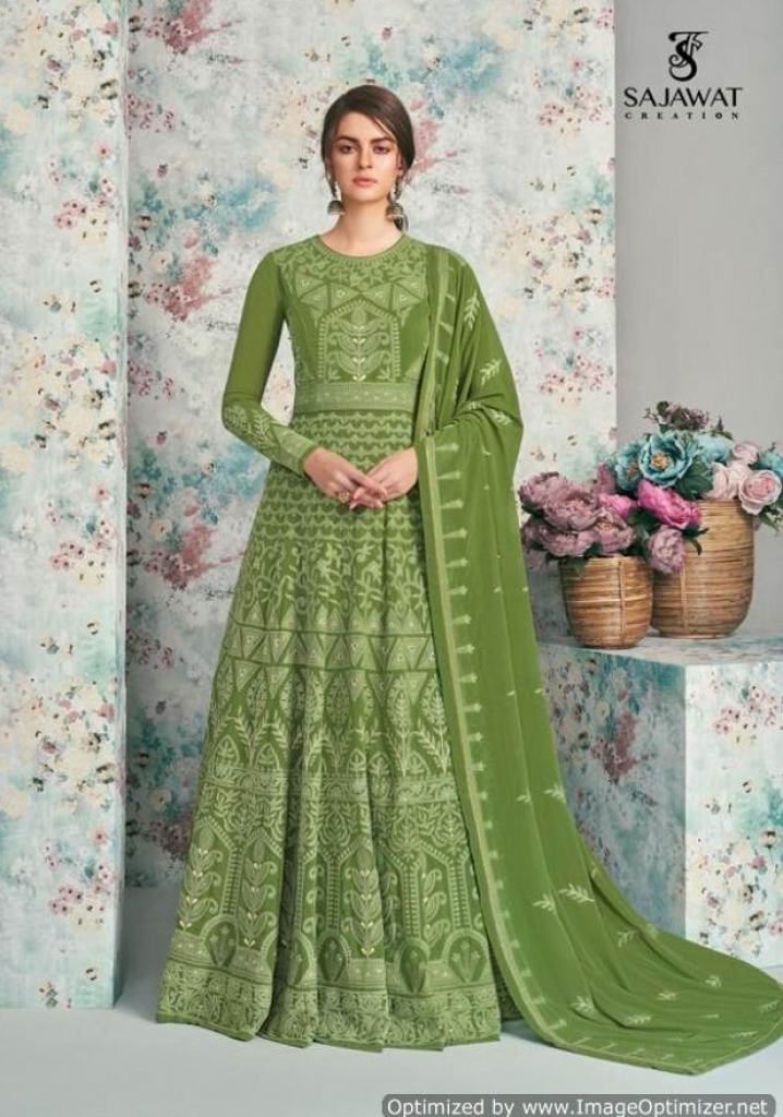 Green Partywear Lakhnavi Embroidered Silk Dress Material, रेशम की पोशाक  सामग्री - Maia Nava, Bengaluru | ID: 2851807715097