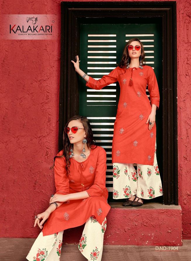 Women Cotton Red Palazzo Kurta Set Printed Designer Kurti Dupatta Set  Stitched | eBay