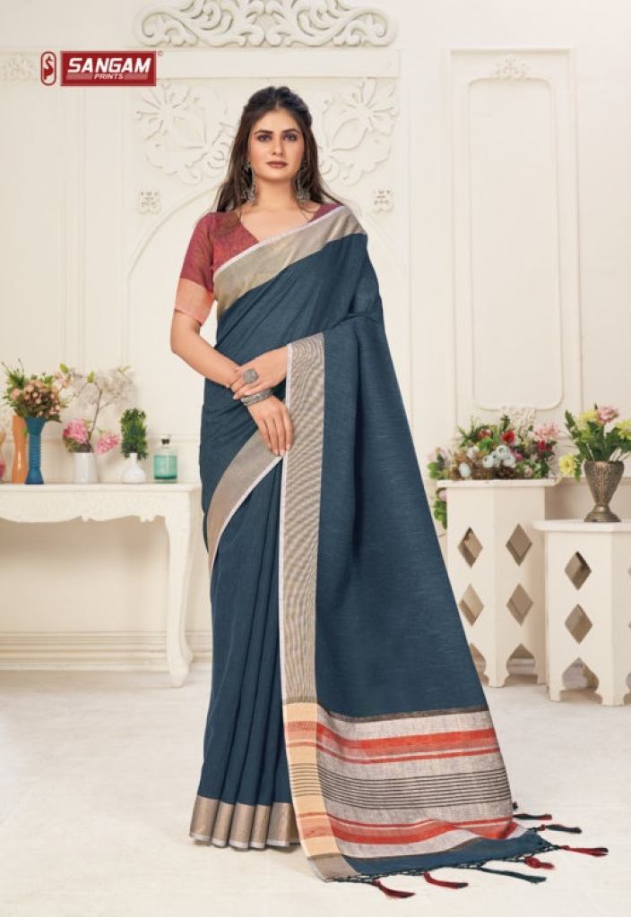 Sangam Aarya Linen Thread Work Saree Catalog