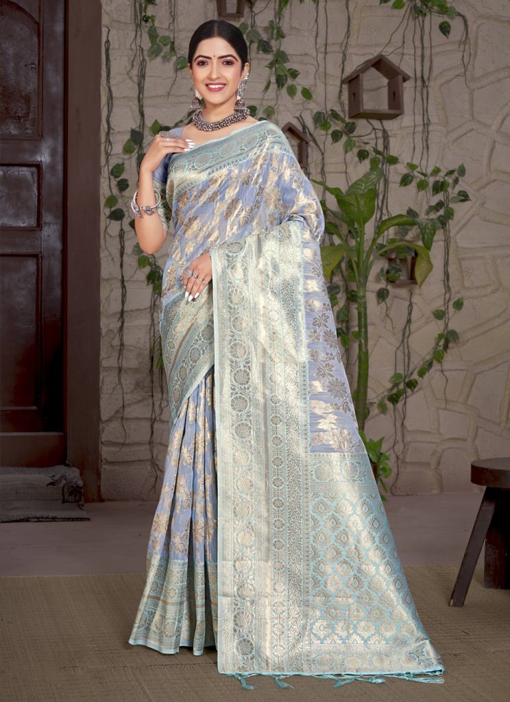 Sangam Anjani Cotton Organza Weaving Rich Sarees Collection