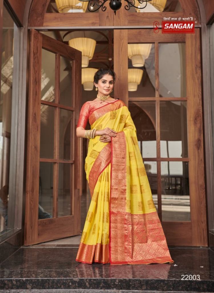 Sangam Daksh Moti Designer Linen Sarees Catalog