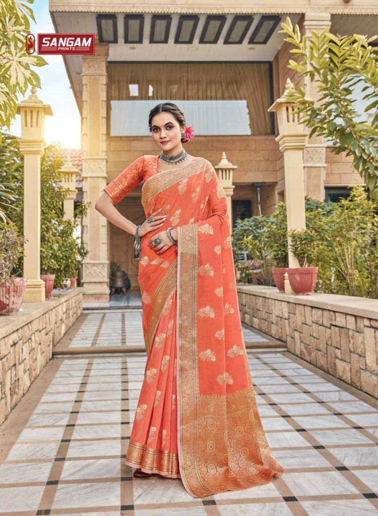 Sangam Gulabi Catalog Wholesale Designer Linen Sarees