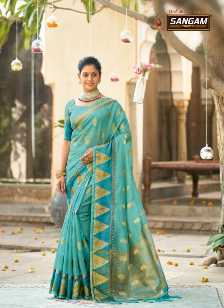 Sangam Silver Stone Organza Stone Work Sarees Catalog