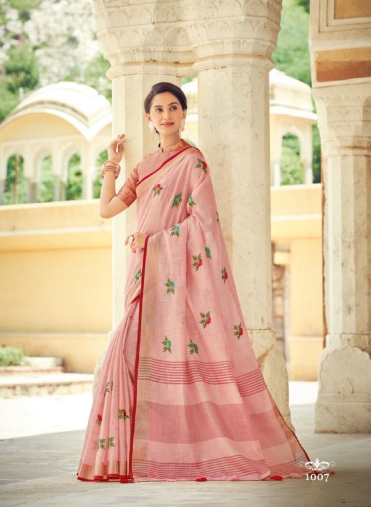 Sangam Sushmita Linen Embroidery Festive Wear Saree Collection