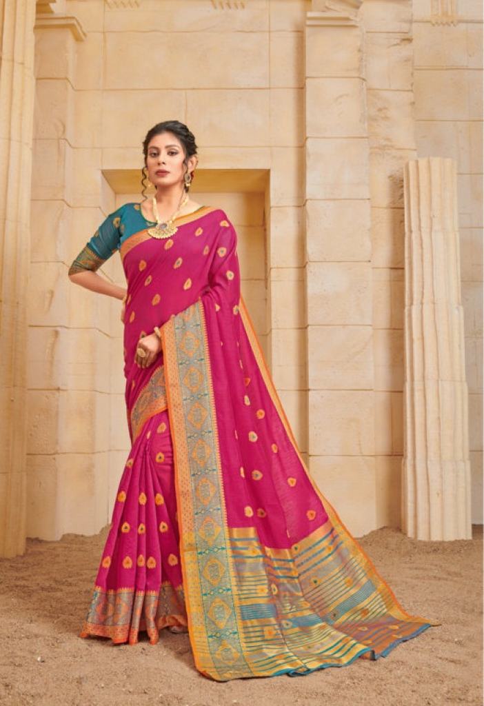 Sangam presents  Orange Cotton Designer Cotton Saree