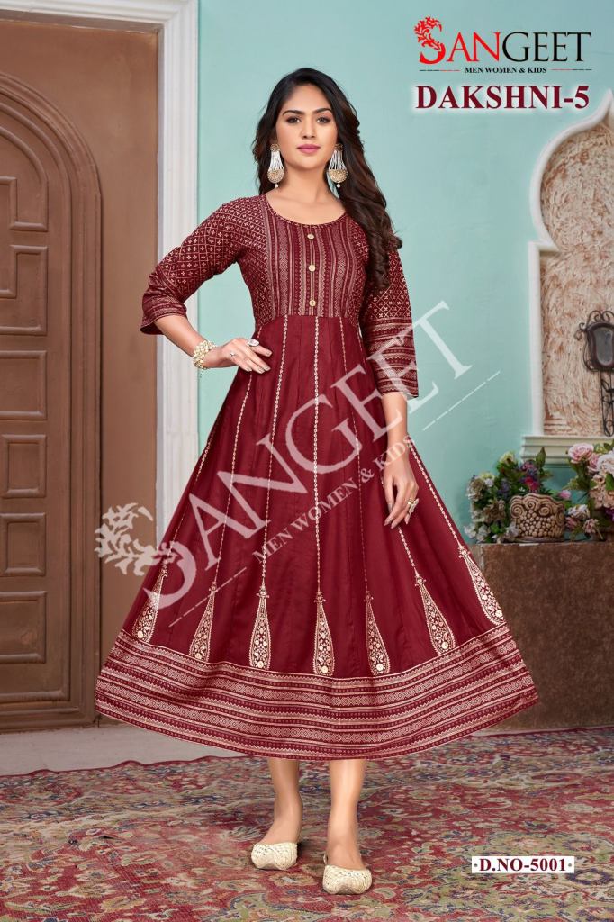 Sangeet Dakshni Vol 5 Designer Long Anarkali Kurti Collection