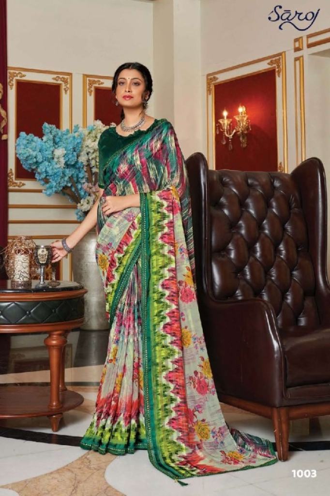 Saroj Dolly Casual Wear Printed Satin Saree Collection