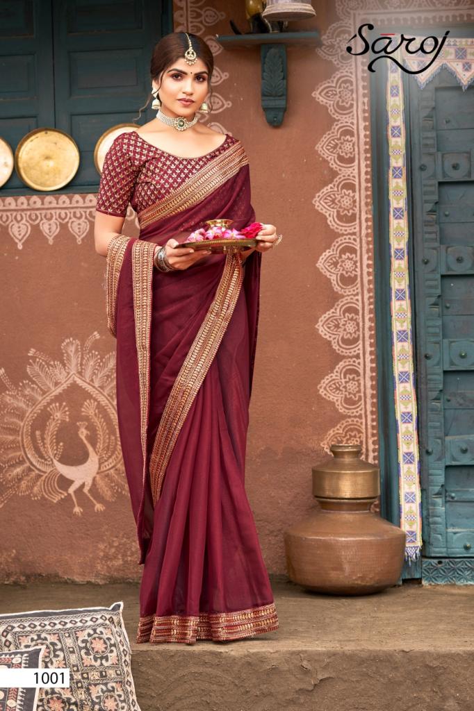 Saroj Fionaa Festive Wear Simmer Chiffon Zari Saree CollectionSaroj Fionaa Festive Wear Simmer Chiffon Zari Saree Collection