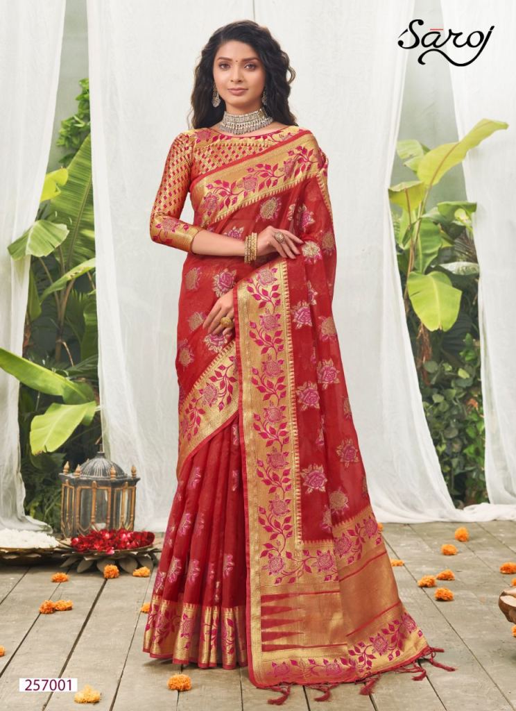 Saroj Garishma Festive Wear Organza Weaving Sarees Catalog